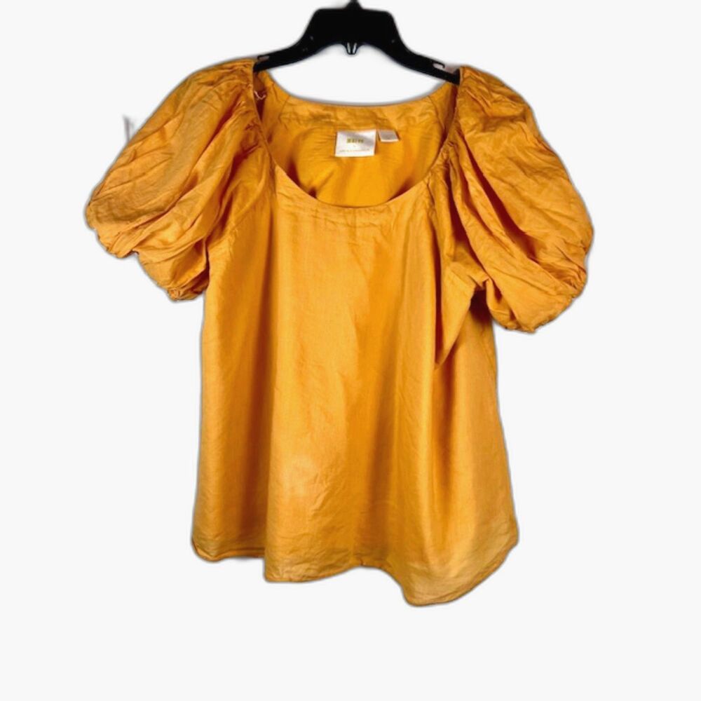 Maeve Anthropologie Puff Sleeve Cotton Blouse Mustard Yellow Gold Large